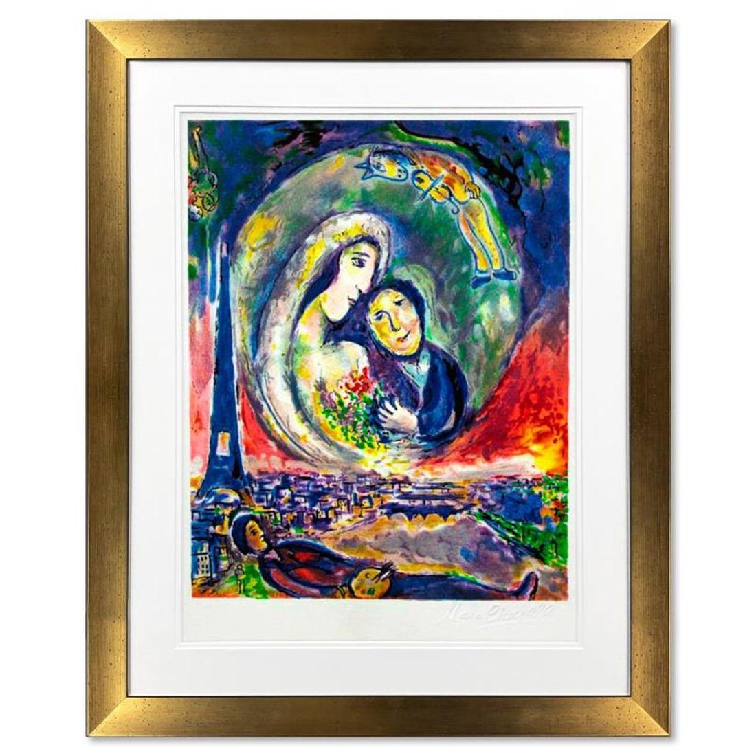 Chagall (1887-1985)- Lithograph "Le Songe": Artist: Chagall (1887-1985). Medium: Lithograph. Title: Le Songe. Size: 14.5" x 11.5". Measures approx. 25" x 23" (framed). Certificate of Authenticity: Is included.