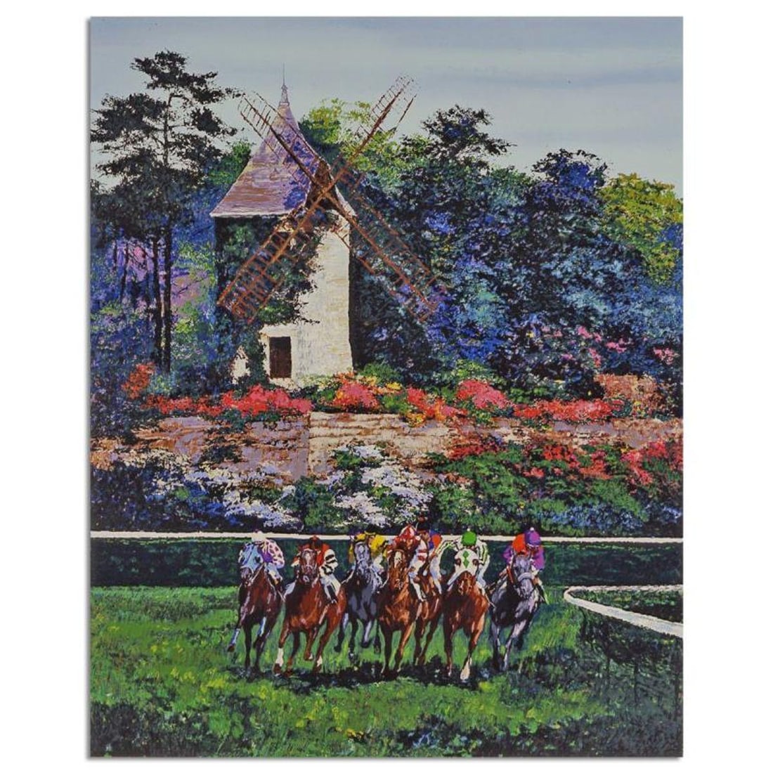 Mark King (1931-2014), "Long Champs Viux Moulin Turing" Hand Signed Limited Edition Serigraph with: Long Champs Viux Moulin Turing is a limited edition serigraph on paper by Mark King (1931-2014). Hand signed and numbered, this piece comes with a letter of authenticity and measures approximately 40"