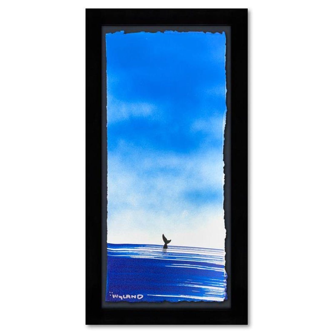 Wyland, "Fluke" Framed, Hand Signed Original Painting with Letter of Authenticity.: Fluke is an original painting acrylic on deckle edge paper by Wyland. Hand signed by the artist, the piece comes custom framed and with a letter of authenticity. Measures approximately 26.5" x 14.5" (
