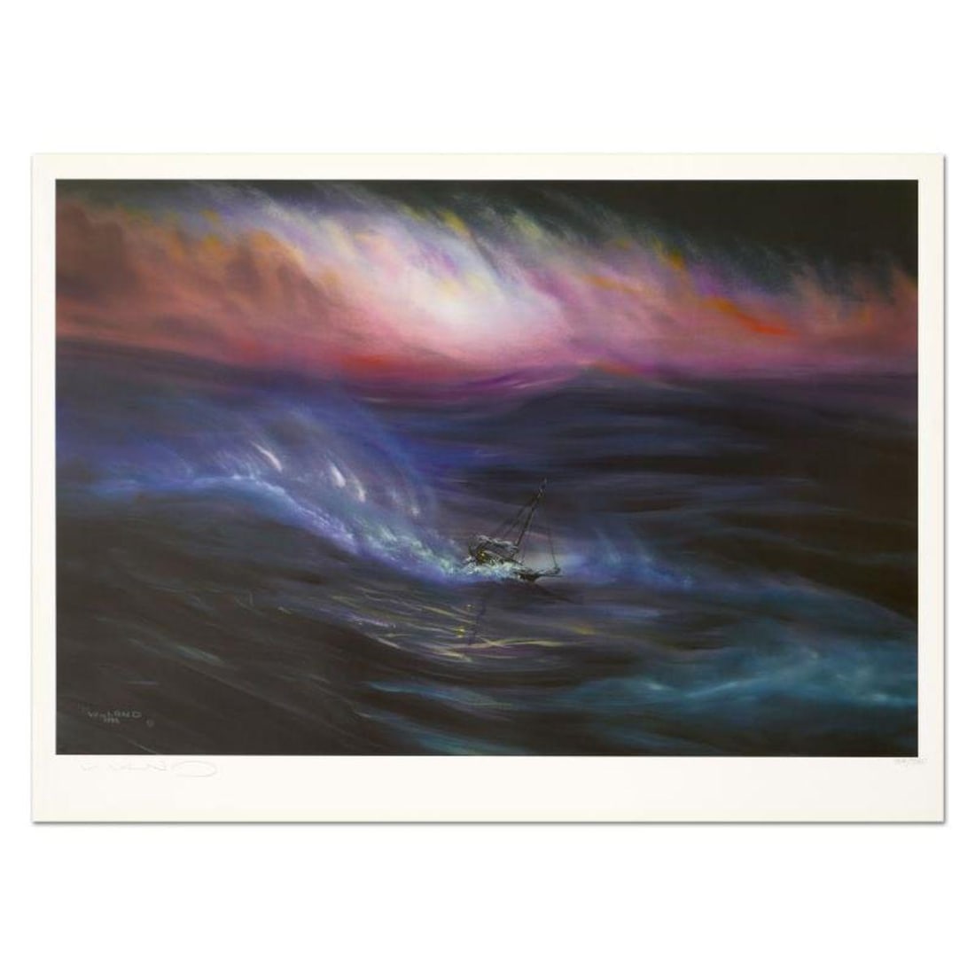 Wyland, "Storm" Limited Edition Lithograph, Numbered and Hand Signed with Certificate of: Storm is a limited edition lithograph on paper by Wyland, numbered and hand signed by the artist. Includes Certificate of Authenticity. Measures approx. 19" x 26" (border), 16.5" x 25" (image). Refere