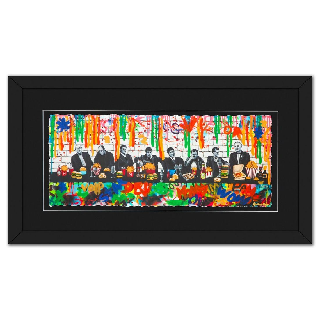 Nastya Rovenskaya- Original Mixed Media on Deckle Edge Paper "The Last Meal": Artist: Nastya Rovenskaya. Medium: Original Mixed Media on Deckle Edge Paper. Title: The Last Meal. Size: 10" x 25". Measures approx. 19" x 34" (framed). Signature: Hand Signed. Certificate of Authent