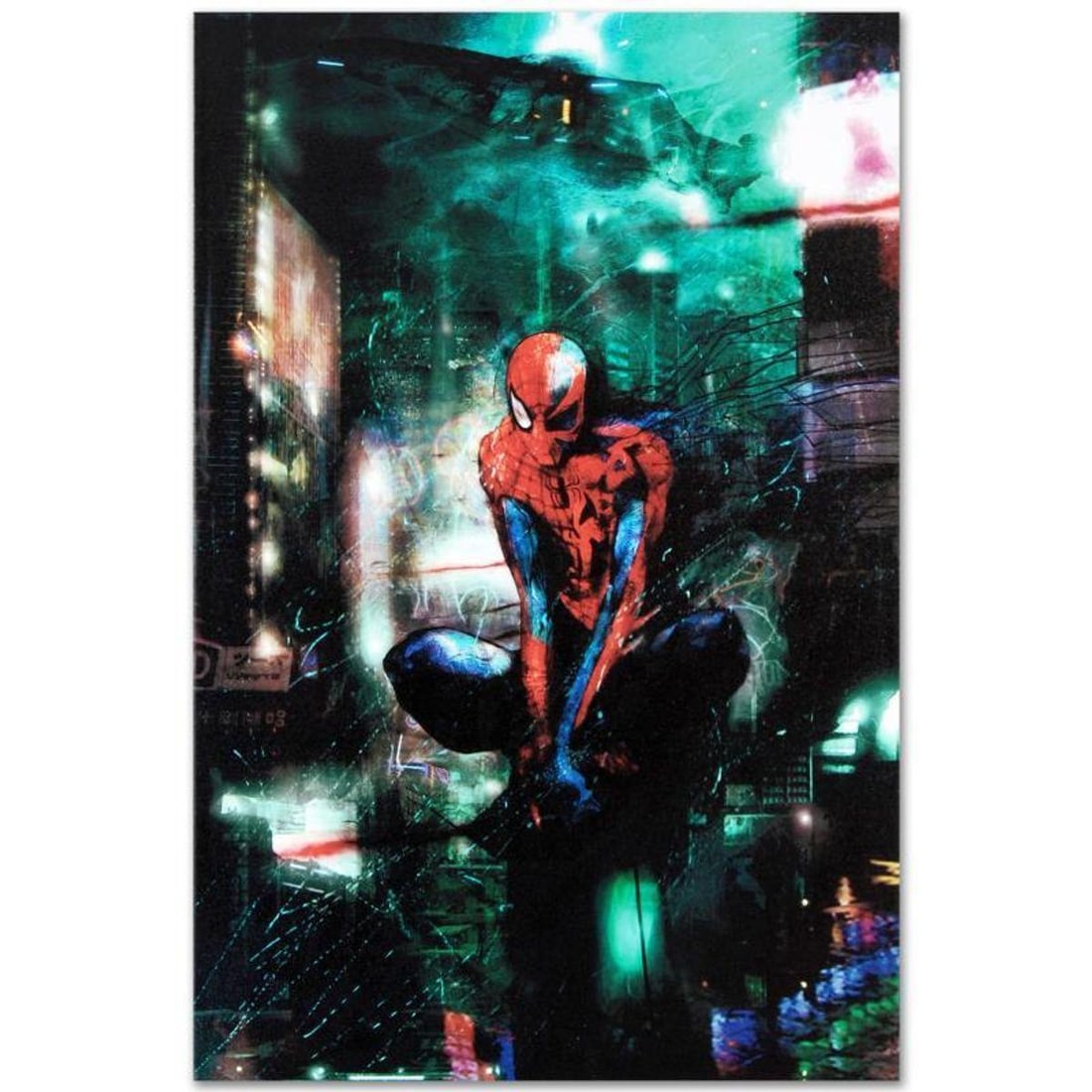 Marvel Comics "Timestorm" Numbered Limited Edition Giclee on Canvas by Christopher Shy with COA.: A piece of comic book history, this limited edition, from original art by Christopher Shy, depicts an epic image of Spider-Man. A freelance science fiction and fantasy artist, Christopher Shy has also