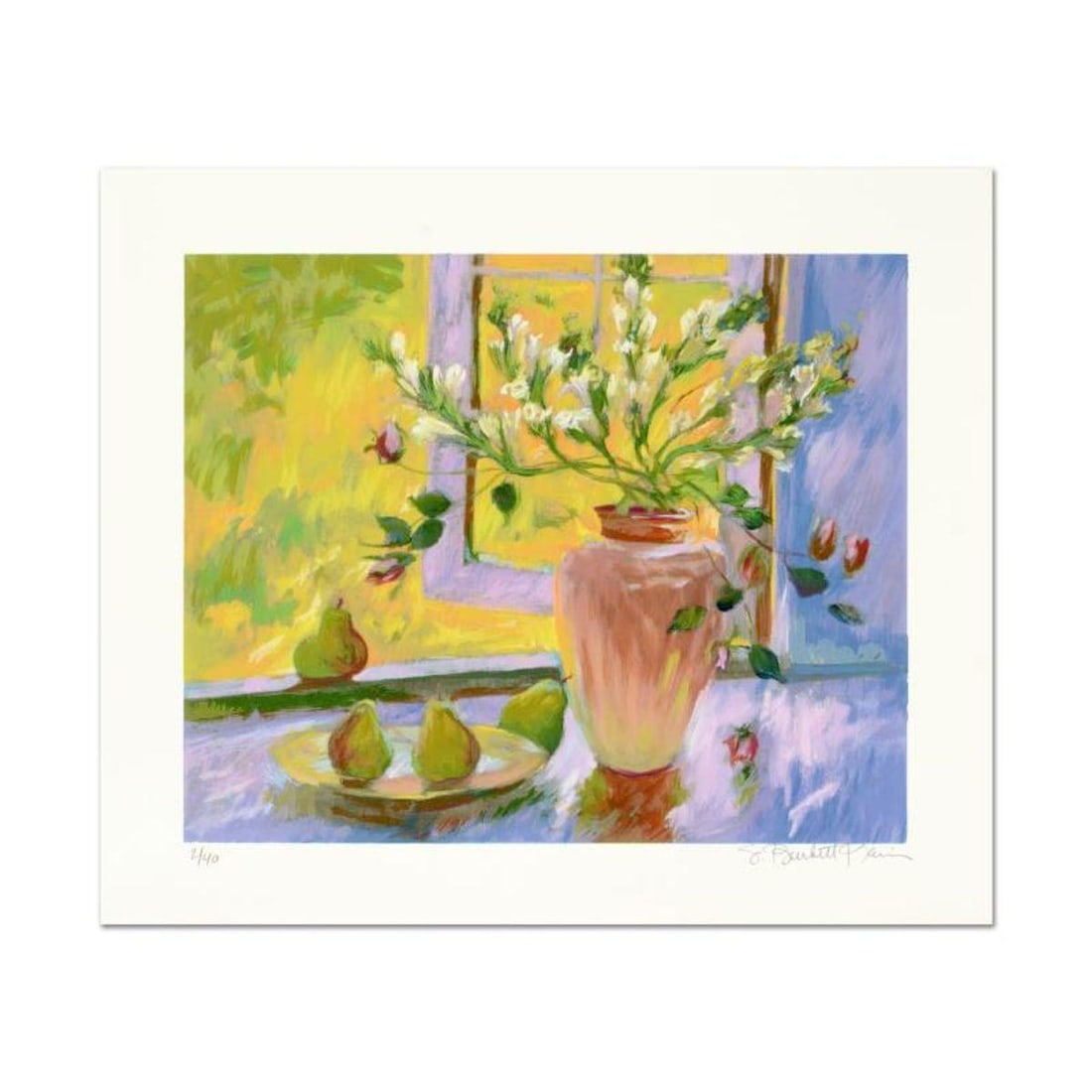 S. Burkett Kaiser, "Still Life with Pears" Limited Edition, Numbered and Hand Signed with Letter of: Still Life with Pears is a limited edition giclee on paper by S. Burkett Kaiser, numbered and hand signed by the artist. Includes Letter of Authenticity. Measures approx. 20" x 17" (border), 16" x 13"