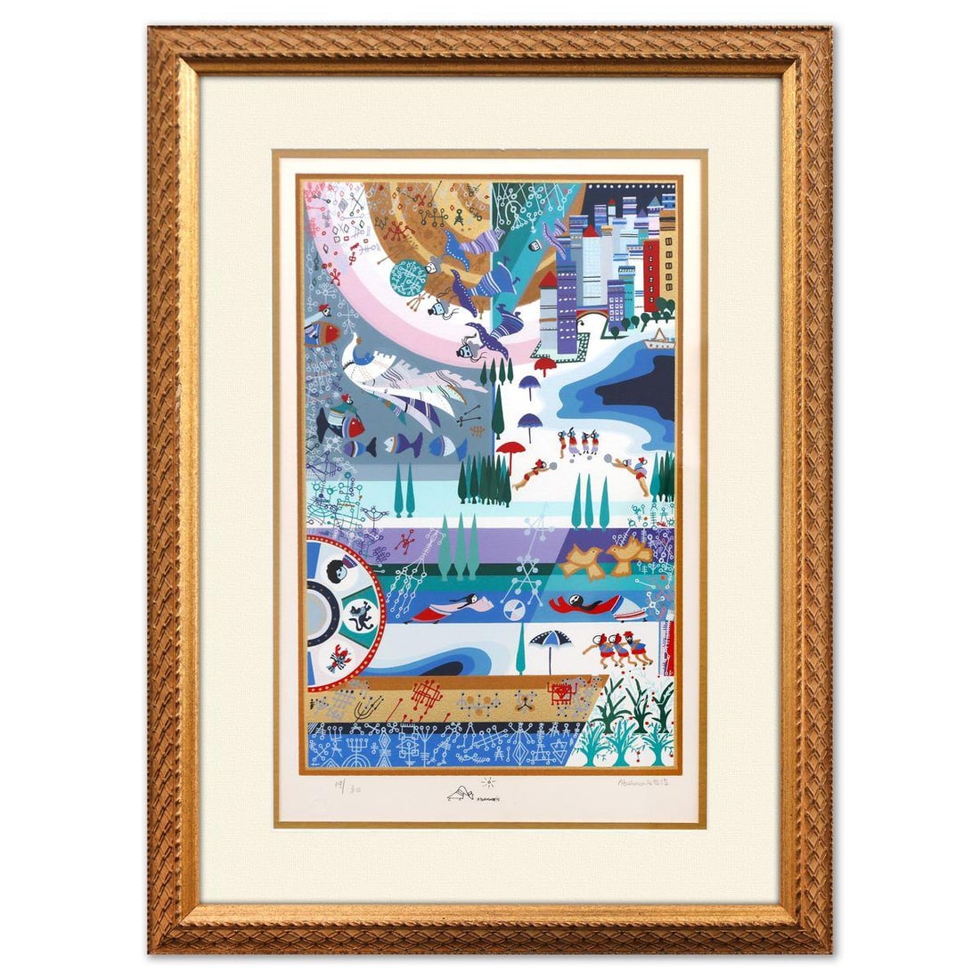 Raphael Abecassis- Serigraph: Artist: Raphael Abecassis. Medium: Serigraph. Size: 21" x 14". Measures approx. 30" x 22" (framed). Signature: Hand Signed and Numbered. Certificate of Authenticity: Is included. Additional: 19/30. Re