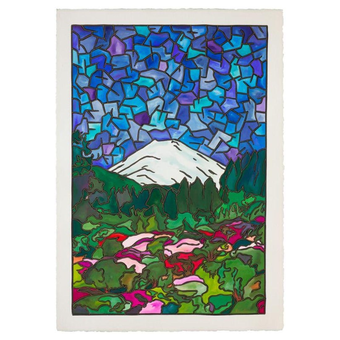 Alex Echo, "Toward Fuji" Hand Signed Original Painting with Letter of Authenticity.: Toward Fuji is an original painting, mixed media on handmade paper by Alex Echo. Hand signed and accompanied by a letter of authenticity. Measures approximately 37" x 25".