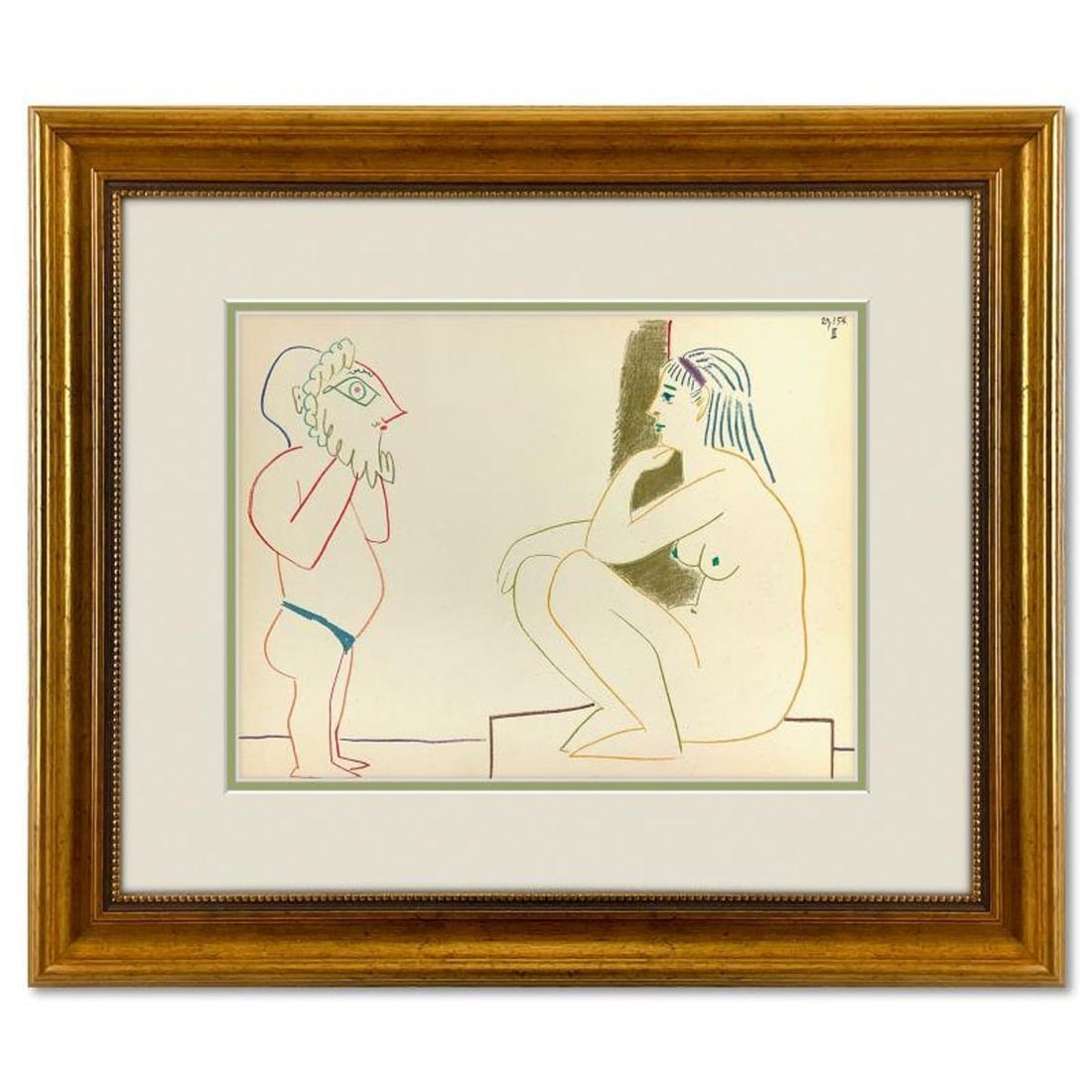 Pablo Picasso (1881-1973), "La Comedie Humaine 29.1.54-III" Framed Vintage Lithograph on Paper with: La Comedie Humaine 29.1.54-III is a vintage lithograph on paper by Pablo Picasso (1881-1973). This piece comes framed. Includes Letter of Authenticity. Measures approx. 18" x 21" (frame), 10" x 13" (i