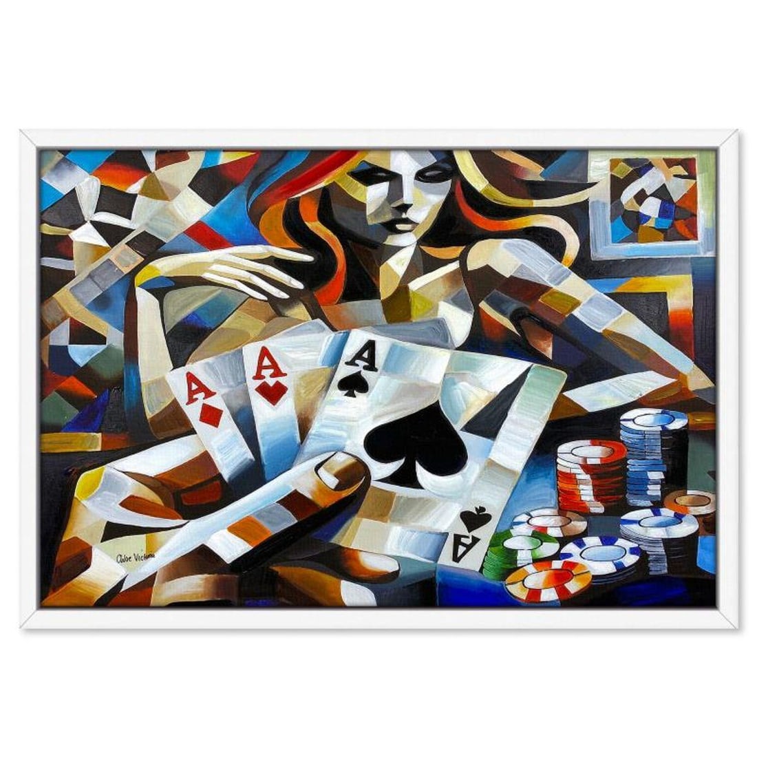 Chloe Victoria, "Queen of Bluff" Framed One-of-a-Kind Mixed Media Overpaint on Canvas, Hand Signed: Queen of Bluff is a one-of-a-kind mixed media overpaint on canvas by Chloe Victoria, hand signed by the artist. This piece comes custom framed. Includes Letter of Authenticity. Measures approx. 27" x