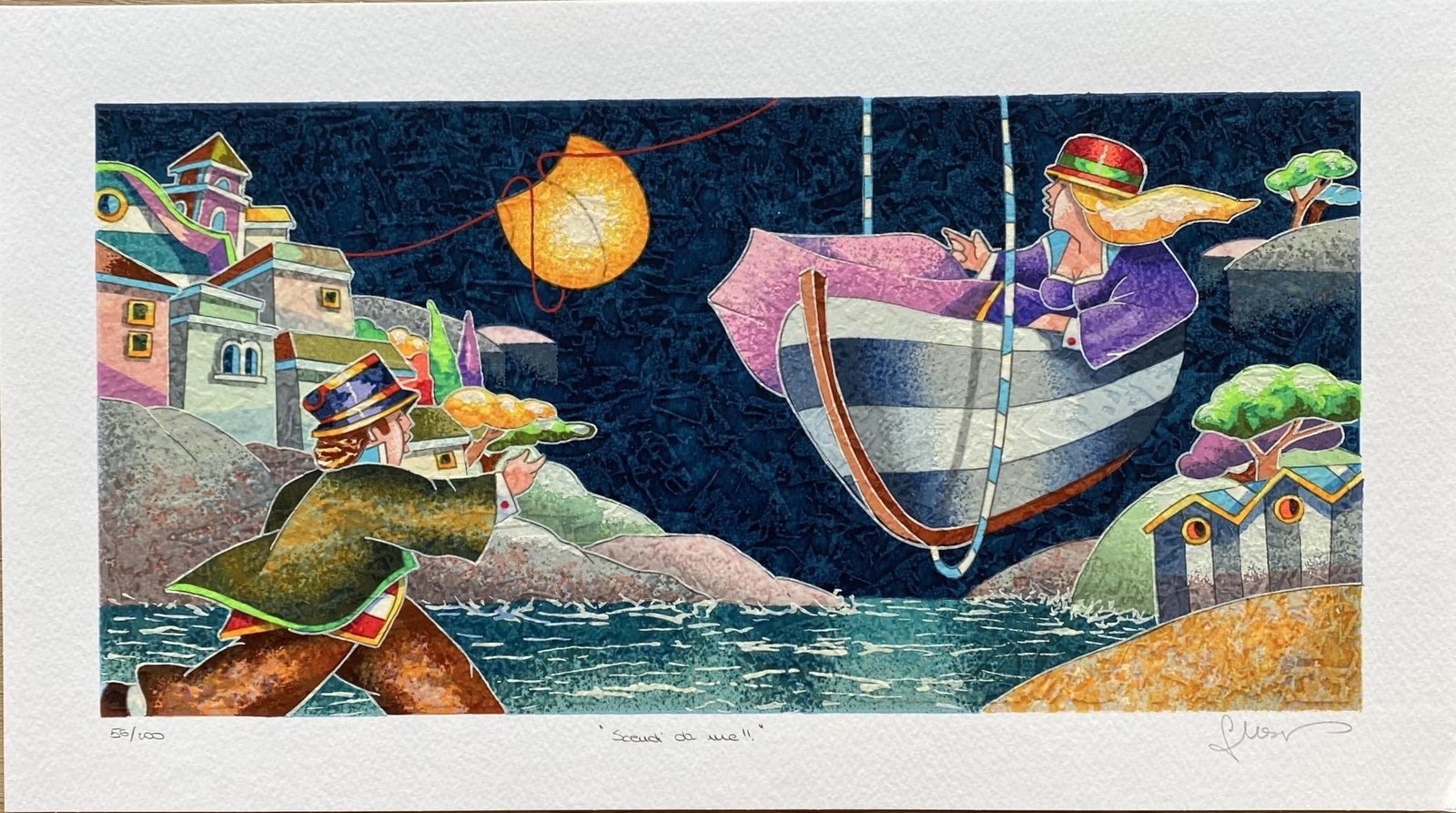 Francesco Nesi- Original Serigraph on Paper "SCENDI DA ME": Artist: Francesco Nesi. Medium: Original Serigraph on Paper. Title: SCENDI DA ME. Size: 10" x 18". Signature: Hand Signed and Numbered by the Artist. Certificate of Authenticity: Is Included. Referenc