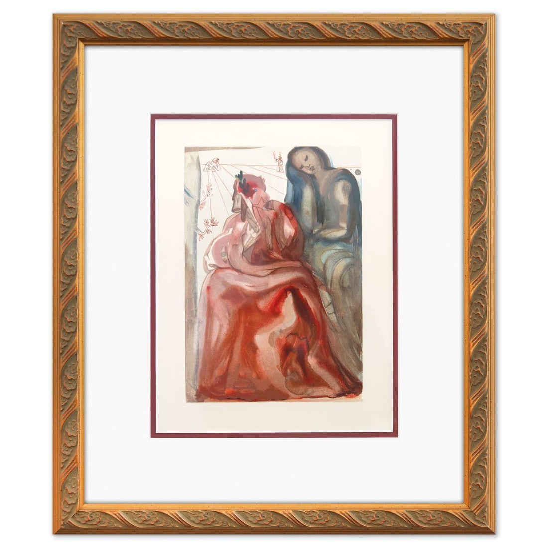 Salvador Dali- Original Color Woodcut on B.F.K. Rives Paper "Purgatory 31": Artist: Salvador Dali. Medium: Original Color Woodcut on B.F.K. Rives Paper. Title: Purgatory 31. Size: 13" x 10". Measures approx. 20" x 17" (framed). Certificate of Authenticity: Is included. Additi