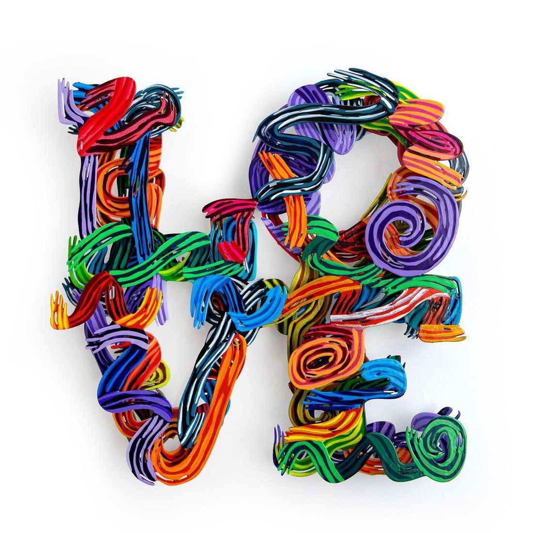 Patricia Govezensky- Original Painting on Cutout Steel "Contemporary Love (Mini Series)": Artist: Patricia Govezensky. Medium: Original Painting on Cutout Steel. Title: Contemporary Love (Mini Series). Size: 17" x 17". Signature: Hand Signed by the artist. Certificate of Authenticity: Is