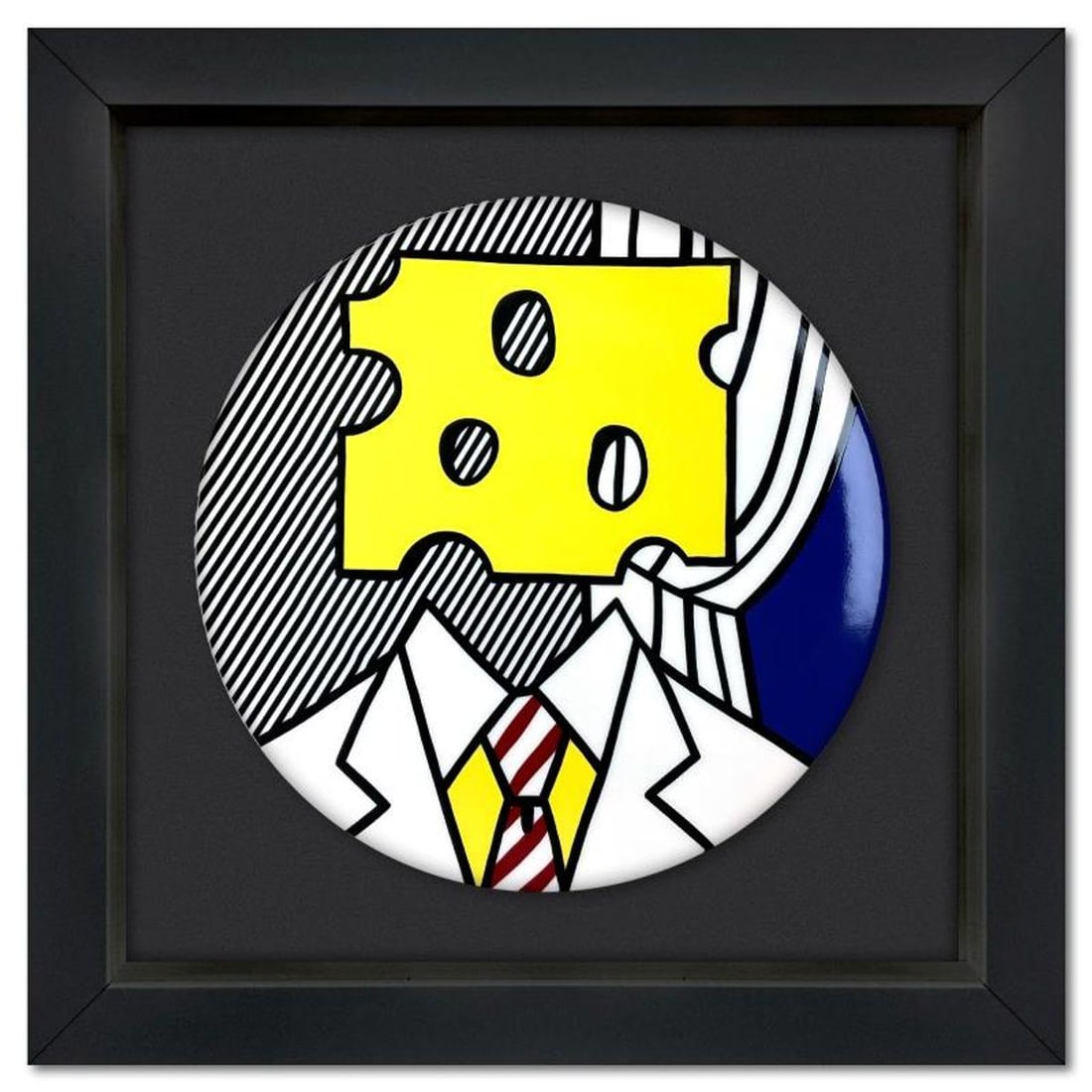 Roy Lichtenstein (1923-1997), "Portrait" Framed Limoges Porcelain Plate.: Portrait is a Limoges porcelain plate featuring art by Roy Lichtenstein (1923-1997). This plate is custom framed and floated on linen. Measures approx. 16" x 16" (frame), 11" (plate diameter). This it