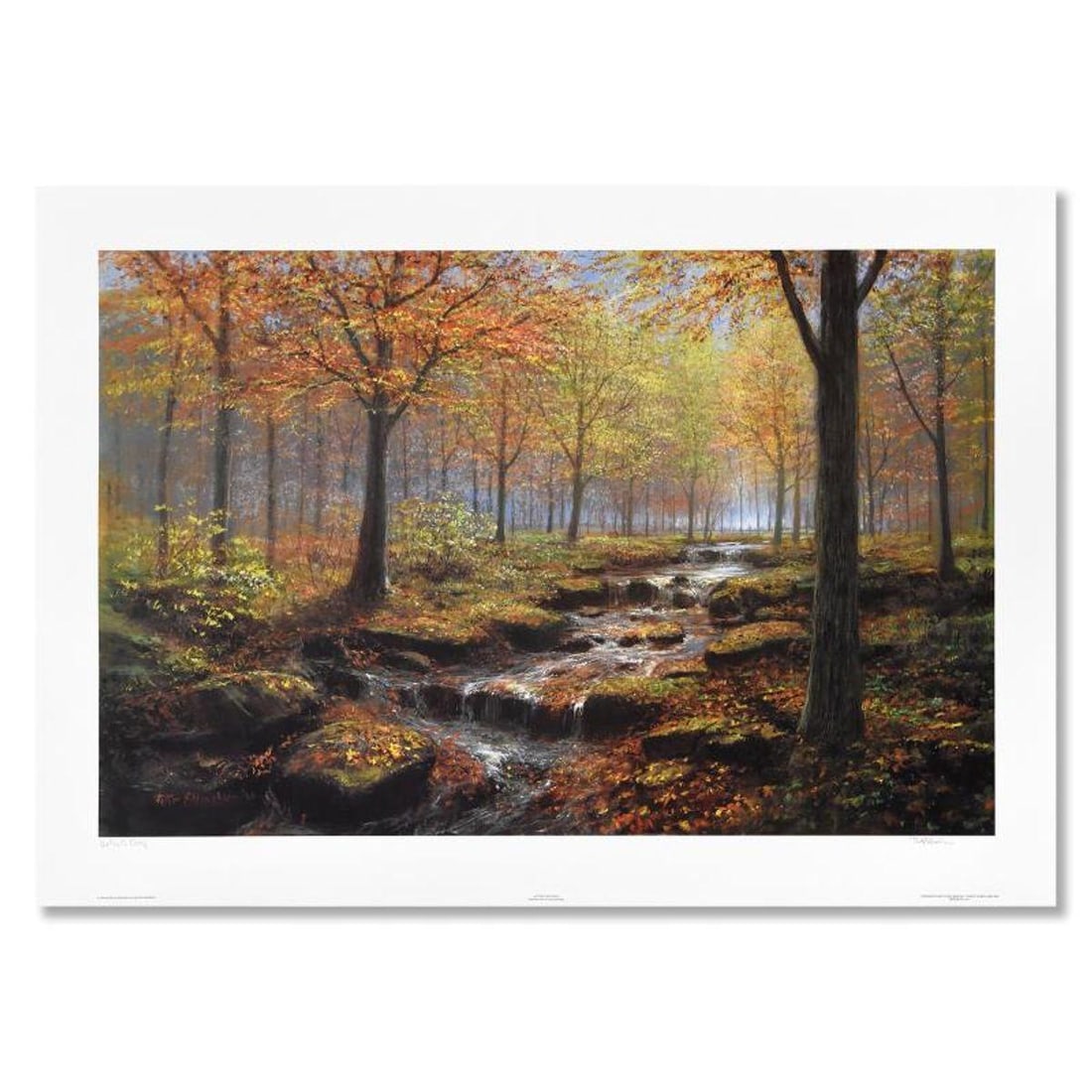 Peter Ellenshaw (1913-2007), "Autumn Gold Rush" Limited Edition Lithograph, Numbered and Hand Signed: Autumn Gold Rush is a limited edition lithograph on paper by Peter Ellenshaw (1913-2007), numbered and hand signed by the artist. Includes Letter of Authenticity. Measures approx. 37.5" x 25" (border)