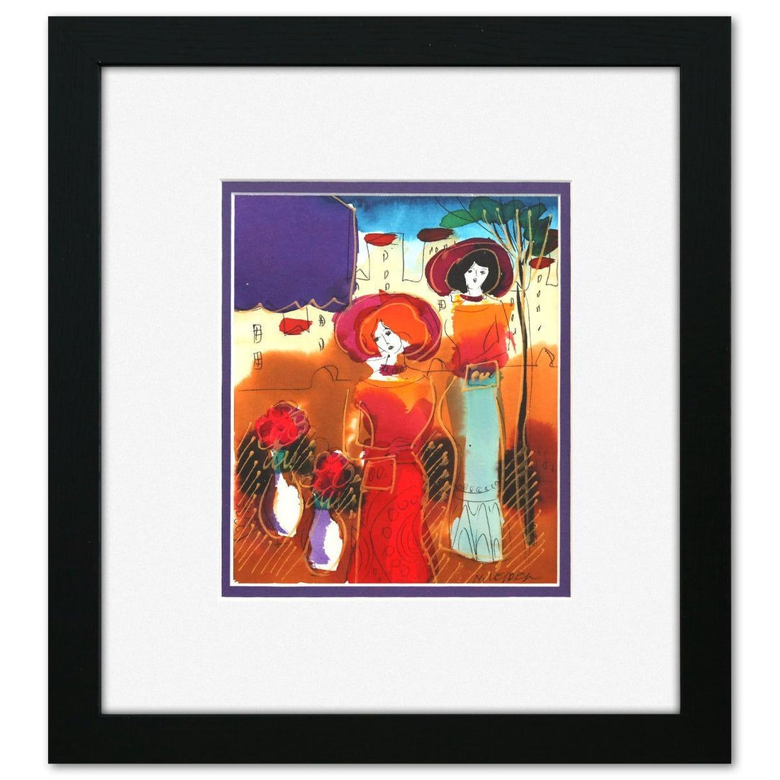 Moshe Leider- Original Mixed Media Watercolor Painting "Untitled": Artist: Moshe Leider. Medium: Original Mixed Media Watercolor Painting. Title: Untitled. Size: 8" x 6.5". Measures approx. 14" x 13" (framed). Signature: Hand signed. Certificate of Authenticity: Is