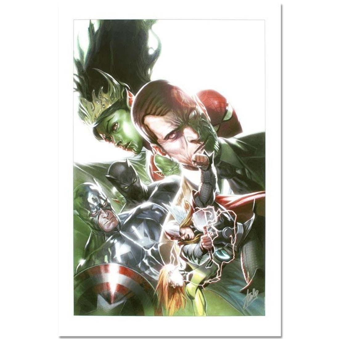 Stan Lee Signed, Marvel Comics Limited Edition Canvas 8/10 "What If? Secret Invasion #1" with: What If? Secret Invasion #1 is a limited edition giclee on canvas with art by Leinil Francis Yu. Officially licensed by Marvel, this piece is numbered 8/10 and hand signed by creative legend Stan Lee