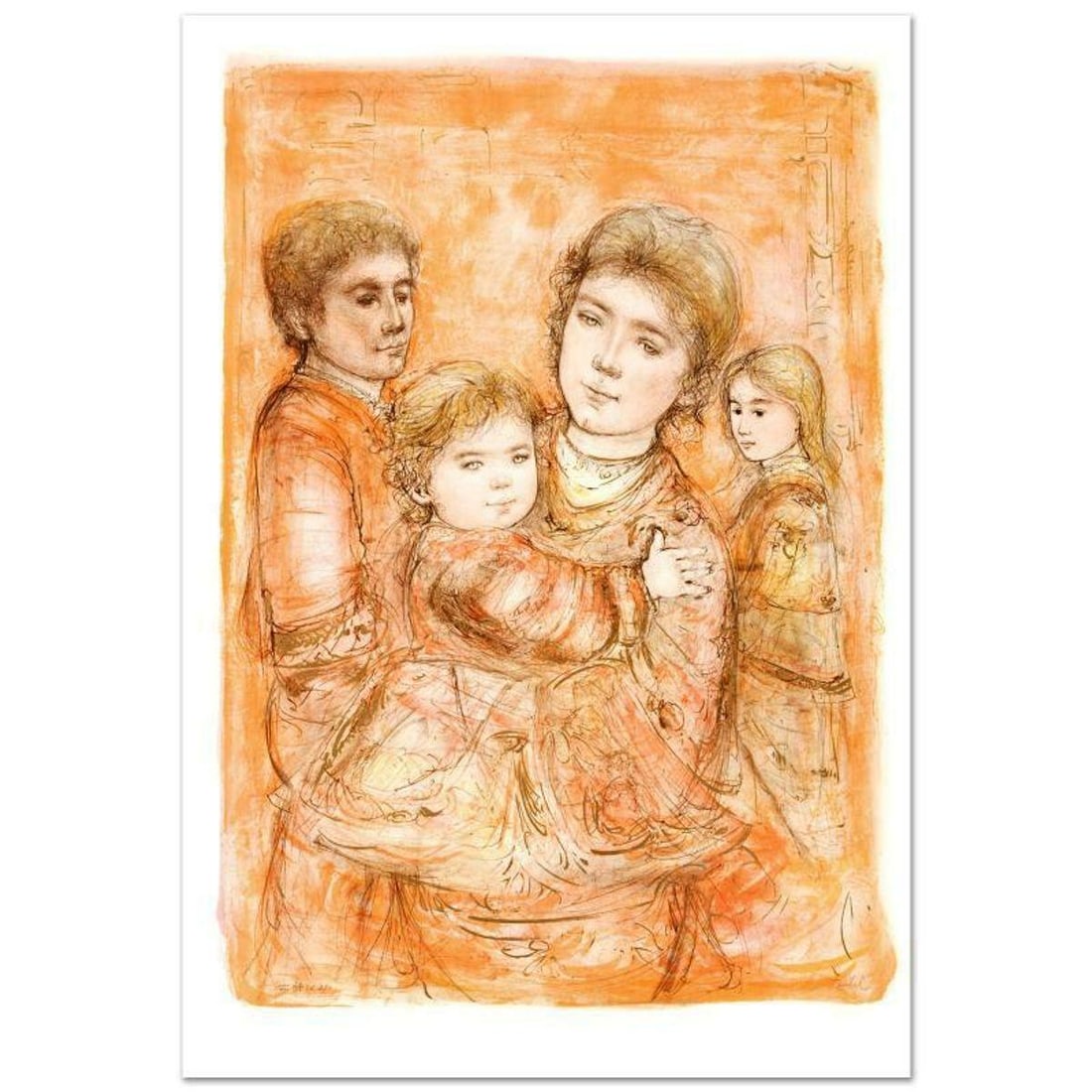 Portrait of a Family Limited Edition Lithograph (28" x 40.5") by Edna Hibel (1917-2014), Numbered: Portrait of a Family is a limited edition lithograph on paper, numbered and hand signed by Edna Hibel (1917-2014). Includes Certificate of Authenticity! Measures approx. 31.5" x 44" (with border),
