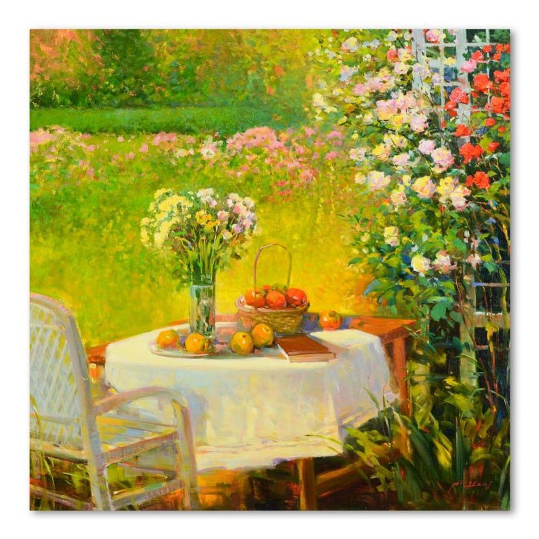 Ming Feng, "My Favorite Place" Original Oil Painting on Canvas, Hand Signed with Letter of: My Favorite Place is an original oil painting on stretched canvas by Ming Feng, hand signed by the artist. Includes Letter of Authenticity. Measures approx. 30" x 30" (image).