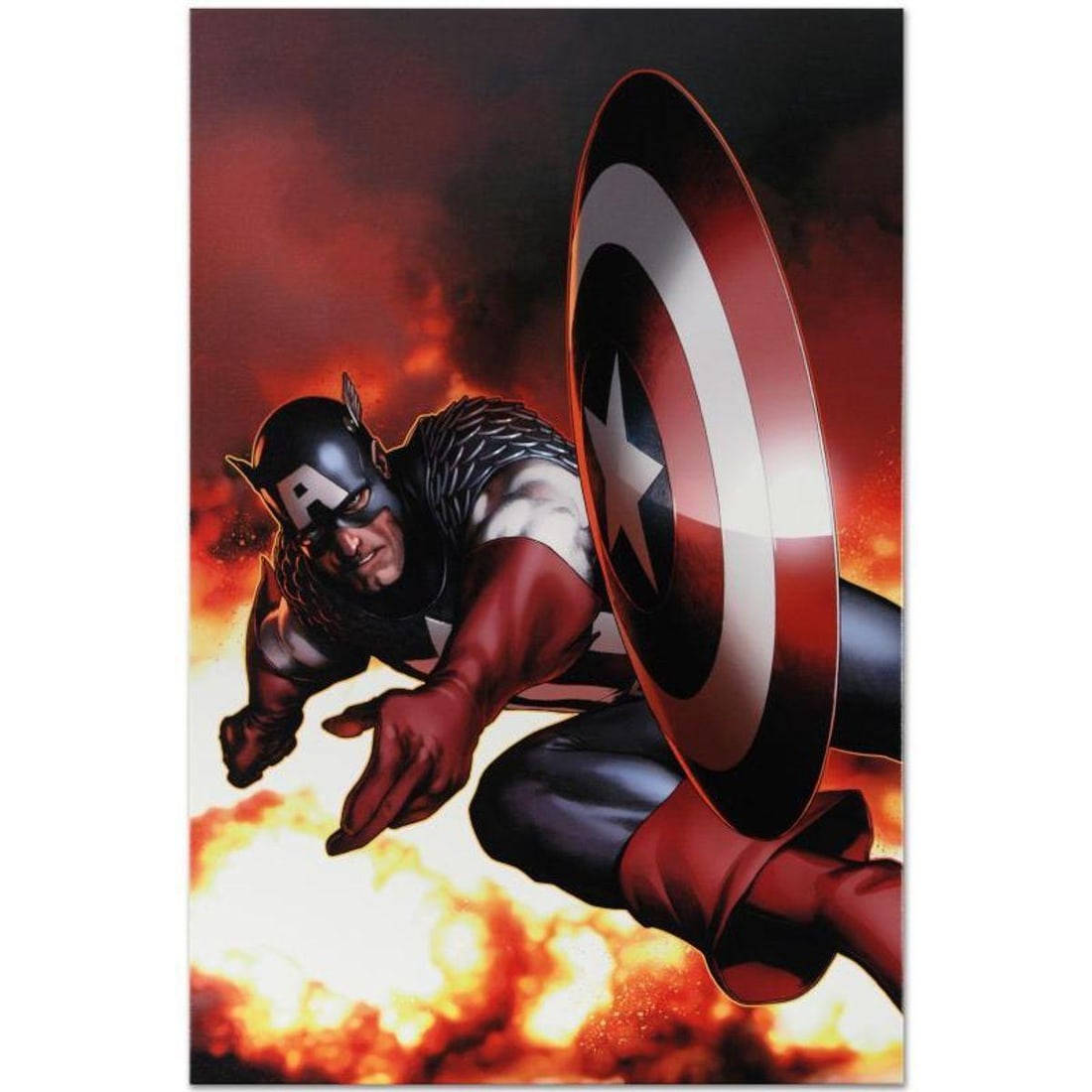 Marvel Comics "Captain America #2" Numbered Limited Edition Giclee on Canvas by Steve McNiven with: A piece of comic book history, this limited edition, from original art by Steve McNiven, depicts Captain America in action. Known for being the penciller of the Marvel mini-series "Civil War" Steve Mc