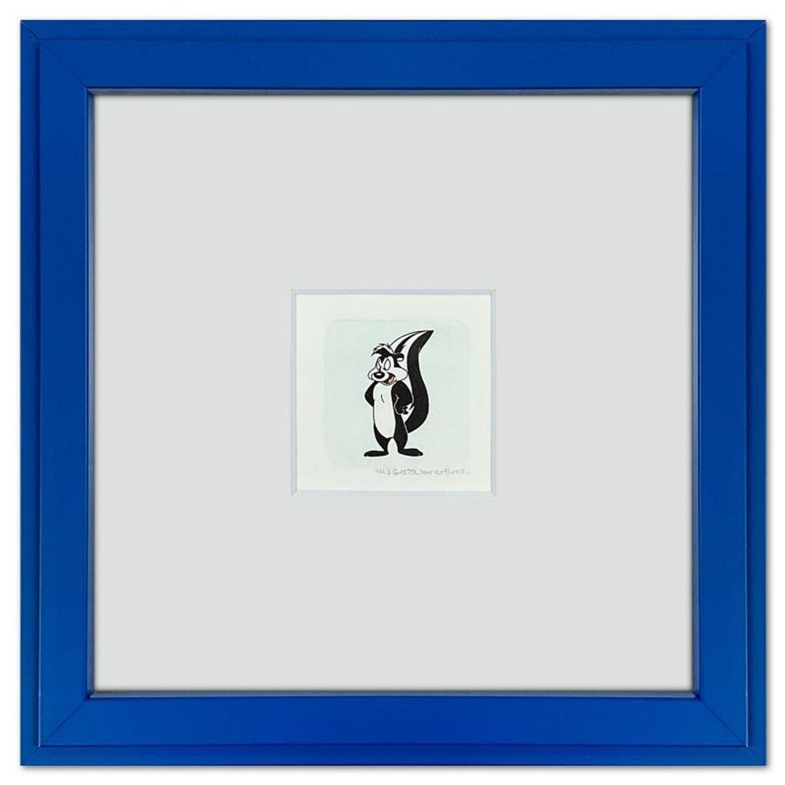 Pepe le Pew Framed Limited Edition Etching with Hand Tinted Color from Warner Bros., Numbered with: Pepe le Pew is a limited edition etching on paper with hand tinted coloring from Warner Bros., numbered and dated 1999. This piece comes framed. Measures approx. 9" x 9" (frame), 1" x 2" (image). Refe