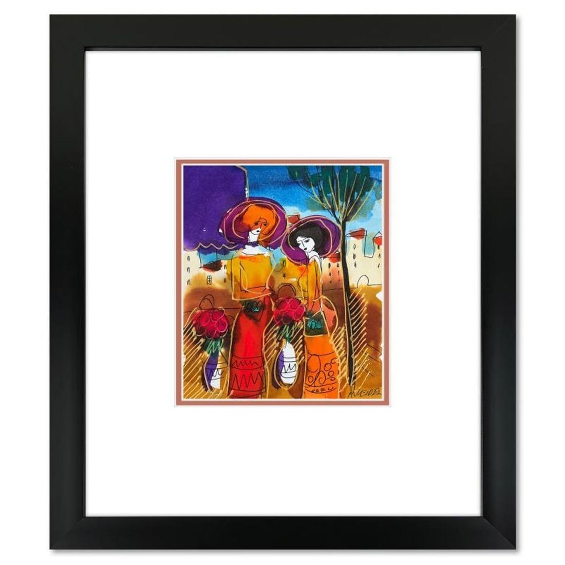 Moshe Leider, Framed Original Mixed Media Watercolor Painting, Hand Signed with Letter of: This is an original mixed media watercolor painting on paper by Moshe Leider. Hand signed by the artist, this piece comes custom framed and includes a Letter of Authenticity. Measures approximately 15