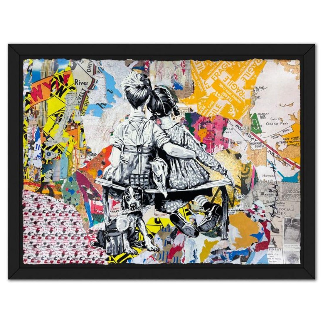 Mr Brainwash, "Work Well Together" Framed Unique (UNQ) Mixed Media, Hand Signed with Certificate of: Work Well Together is a unique (UNQ) mixed media on deckle edge paper by Mr Brainwash, Hand Signed and thumbprinted inverso by the artist. This piece comes custom framed. Includes Certificate of Authe