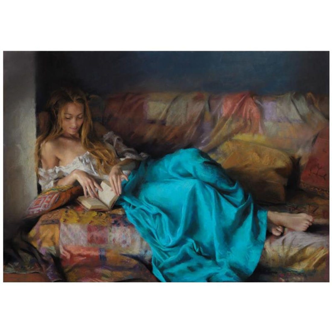 Vicente Romero, "Enchanting Romance" Hand Signed Limited Edition Giclee on Canvas with Certificate: Enchanting Romance is a limited edition giclee on canvas by Vicente Romero. The piece is hand signed, numbered, and come with a certificate of authenticity. Measures approximately 20" x 28".