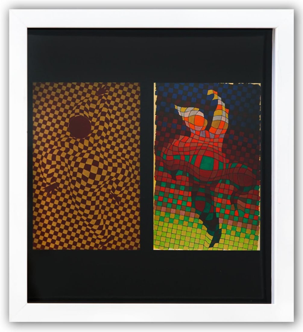 Victor Vasarely- Heliogravure Print "Untitled": Artist: Victor Vasarely. Medium: Heliogravure Print. Title: Untitled. Size: 12" x 11". Measures approx. 13" x 12" (framed). Additional: Custom Framed. Reference#: 21603.