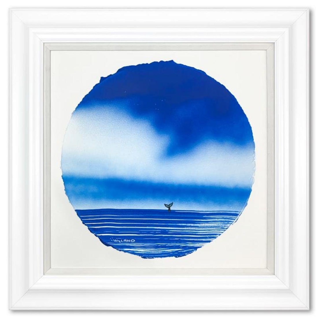 Wyland, "Fluke" Framed, Hand Signed Original Painting with Letter of Authenticity.: Fluke is an original painting, watercolor on deckle edge paper by Wyland. Hand signed by the artist, the piece comes custom framed and with a letter of authenticity. Measures approximately 30" x 30" (