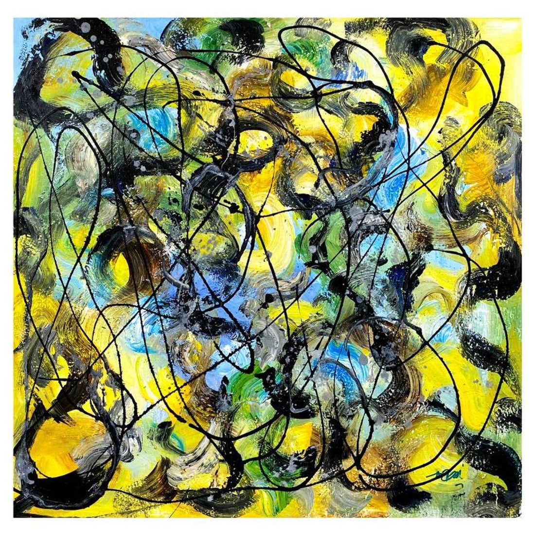 Mani, Original Acrylic Painting on Canvas, Hand Signed with Letter of Authenticity.: This is an original acrylic painting on canvas by Mani, hand signed by the artist. Includes Letter of Authenticity. Measures approx. 36" x 36" (image).