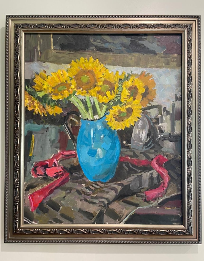 Boris Tyomkin- Oil on canvas "Sunflowers": Artist: Boris Tyomkin. Medium: Oil on canvas . Title: Sunflowers. Size: 20" x 24". Signature: Hand Signed by the artist. Reference#: 55268.