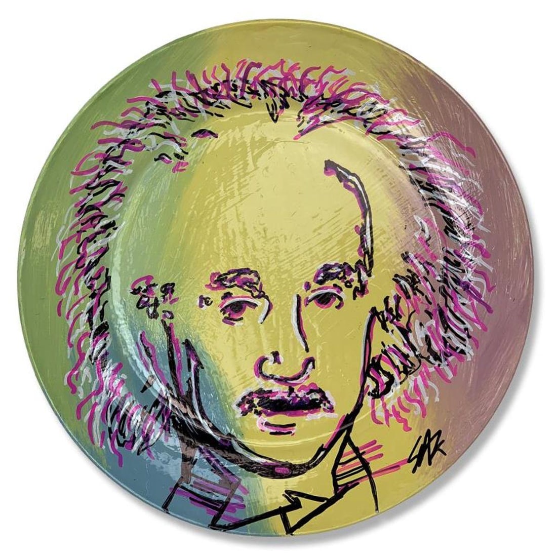 Steve Kaufman (1960-2010), "Einstein" Hand Painted Plate, Hand Signed with Letter of Authenticity. (1 of 3)