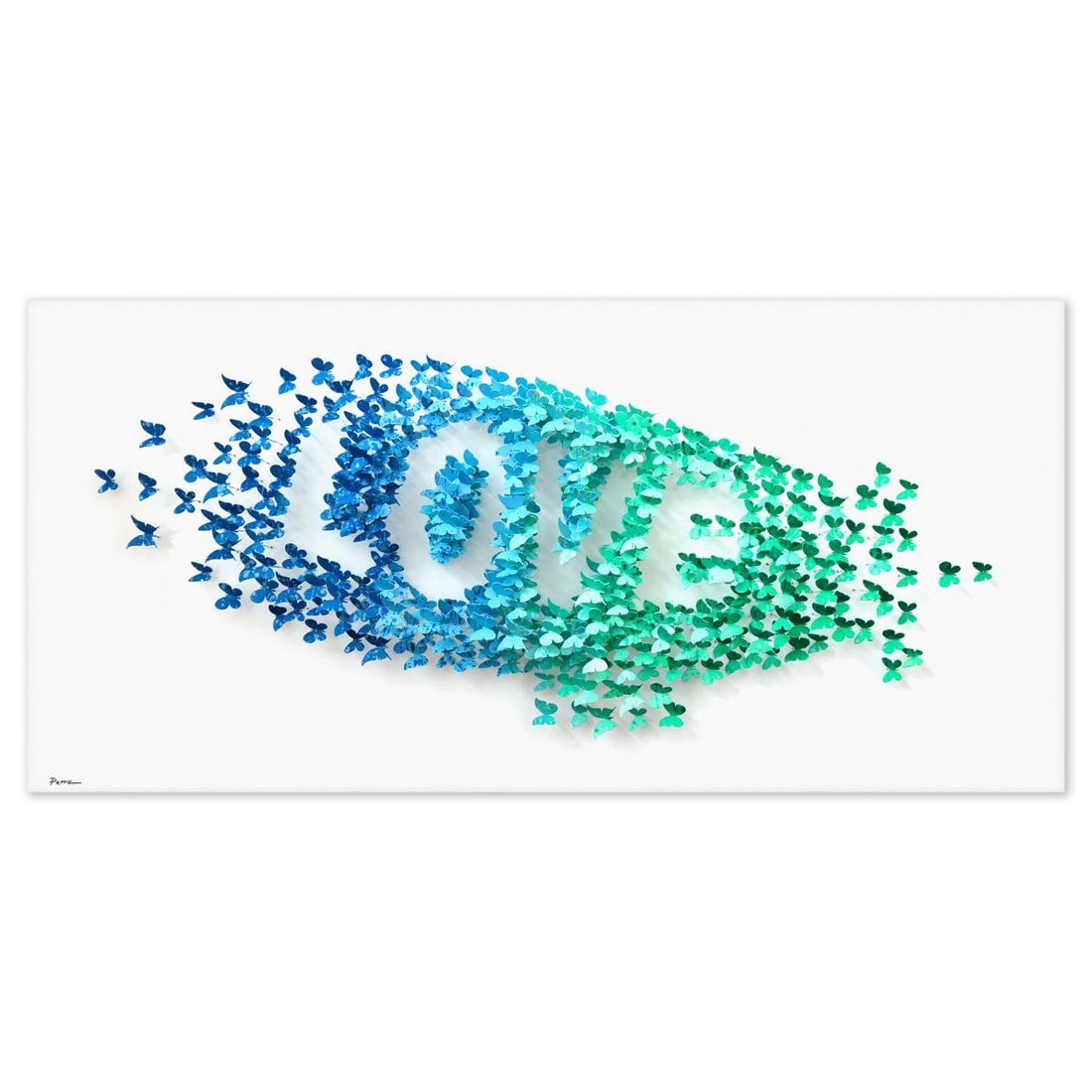 Patricia Govezensky- Original 3D Metal Art on Wood "Airship: LOVE": Artist: Patricia Govezensky. Medium: Original 3D Metal Art on Wood. Title: Airship: LOVE. Size: 24" x 49". Signature: Hand signed. Certificate of Authenticity: Is included. Reference#: 49144.