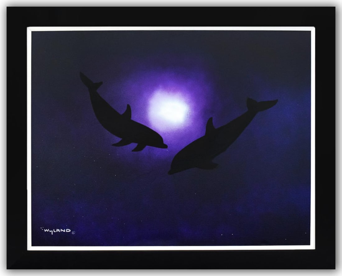 Wyland- Original Painting on Canvas "Dolphin World": Artist: Wyland. Medium: Original Painting on Canvas. Title: Dolphin World. Size: 30" x 40". Measures approx. 36" x 46" (framed). Signature: Hand Signed by the artist. Certificate of Authenticity: Is i