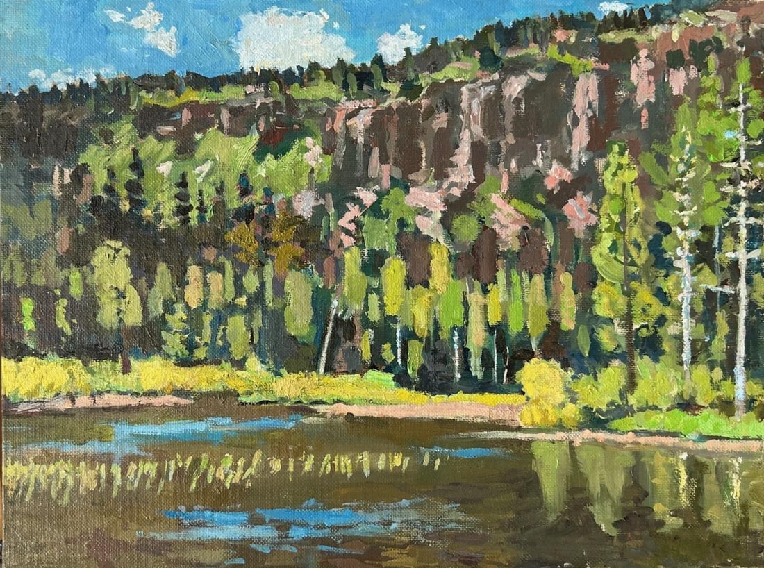 Boris Tyomkin- Original oil on board "Summer. Mammoth Lakes, CA": Artist: Boris Tyomkin. Medium: Original oil on board. Title: Summer. Mammoth Lakes, CA. Size: 12" x 16". Signature: Hand Signed. Reference#: 33520.