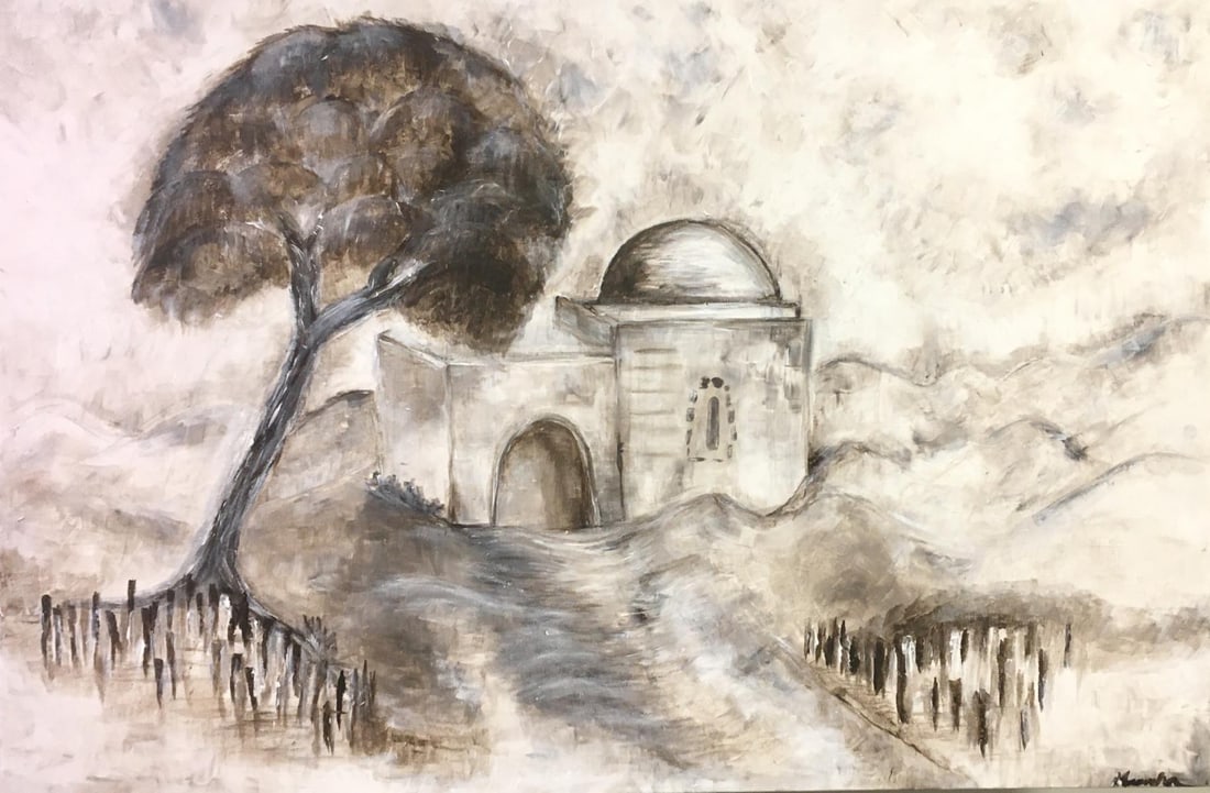 Menucha- Acrylic painting on canvas "Kever Rachel": Artist: Menucha. Medium: Acrylic painting on canvas. Title: Kever Rachel. Size: 18" x 24". Signature: Signed. Reference#: 37434.