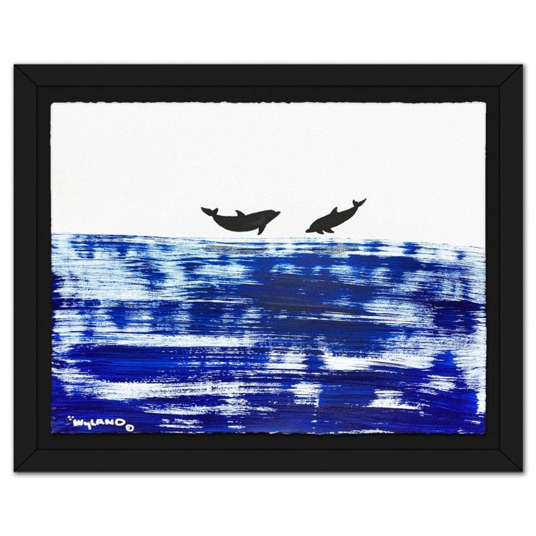 Wyland, "Two Dolphins" Framed Original Sumi Ink Painting, Hand Signed with Letter of Authenticity.: Two Dolphins is an original sumi ink painting on paper by Wyland, hand signed by the artist. This piece comes custom framed. Includes Letter of Authenticity. Measures approx. 30" x 37" (frame), 23" x