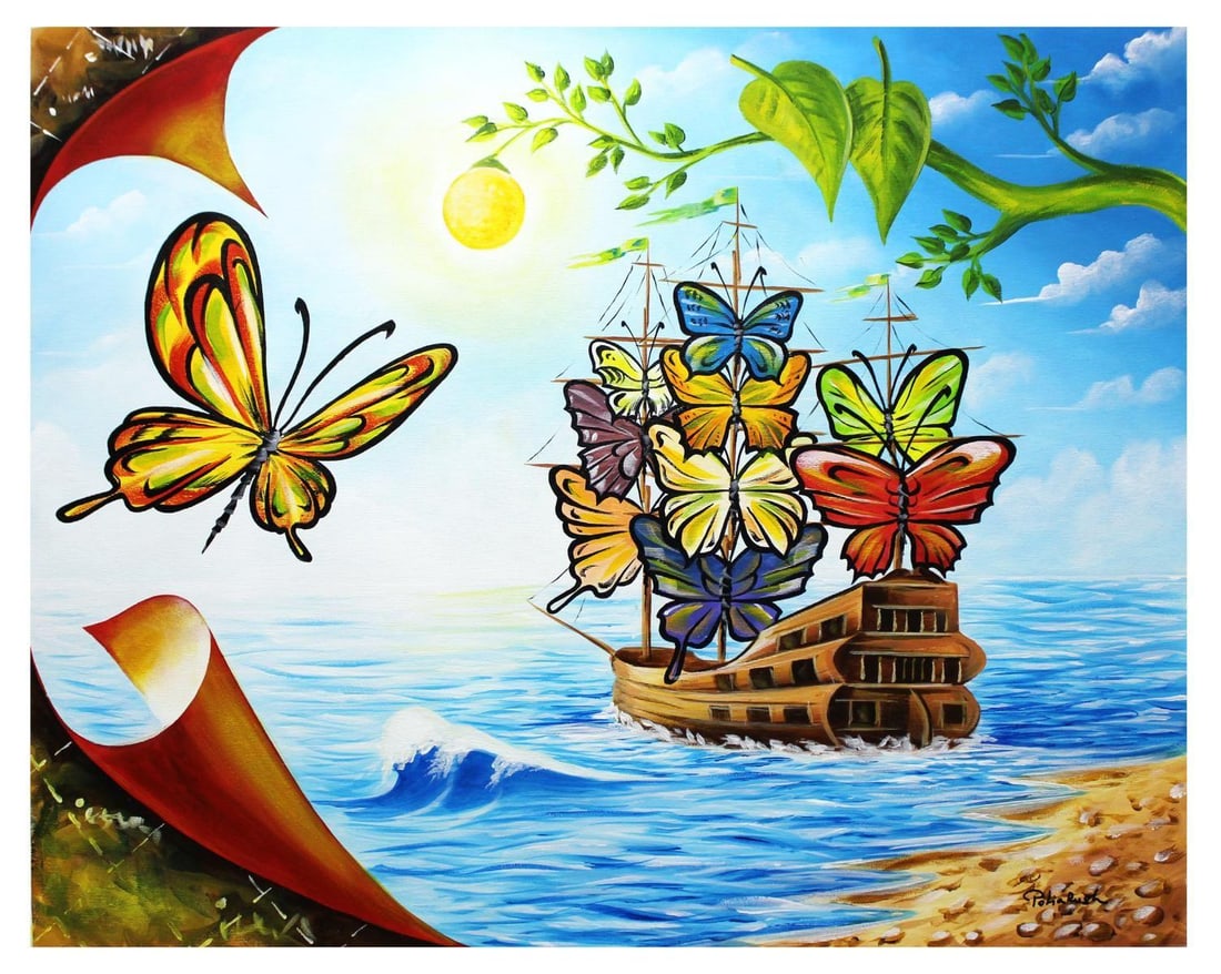 Eugene Poliarush- Original Oil on Canvas "The Boat Is Leaving The Shore": Artist: Eugene Poliarush. Medium: Original Oil on Canvas. Title: The Boat Is Leaving The Shore. Size: 24" x 30". Signature: Hand Signed by the artist. Certificate of Authenticity: From the publisher.