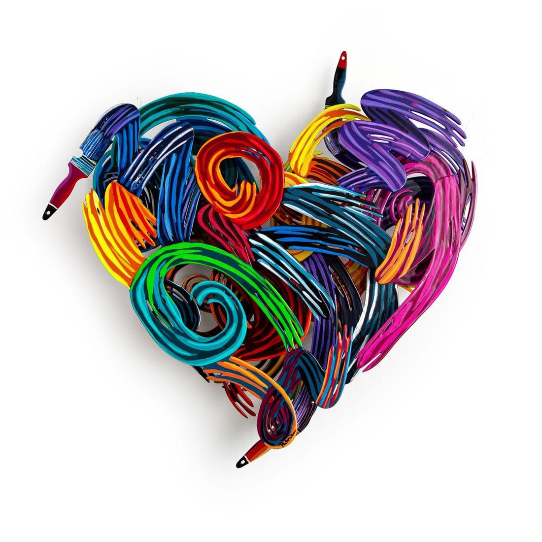 Patricia Govezensky- Original Painting on Cutout Steel "Colors of Love (Mini Series)": Artist: Patricia Govezensky. Medium: Original Painting on Cutout Steel. Title: Colors of Love (Mini Series). Size: 15" x 15". Signature: Hand Signed by the Artist. Certificate of Authenticity: Is incl