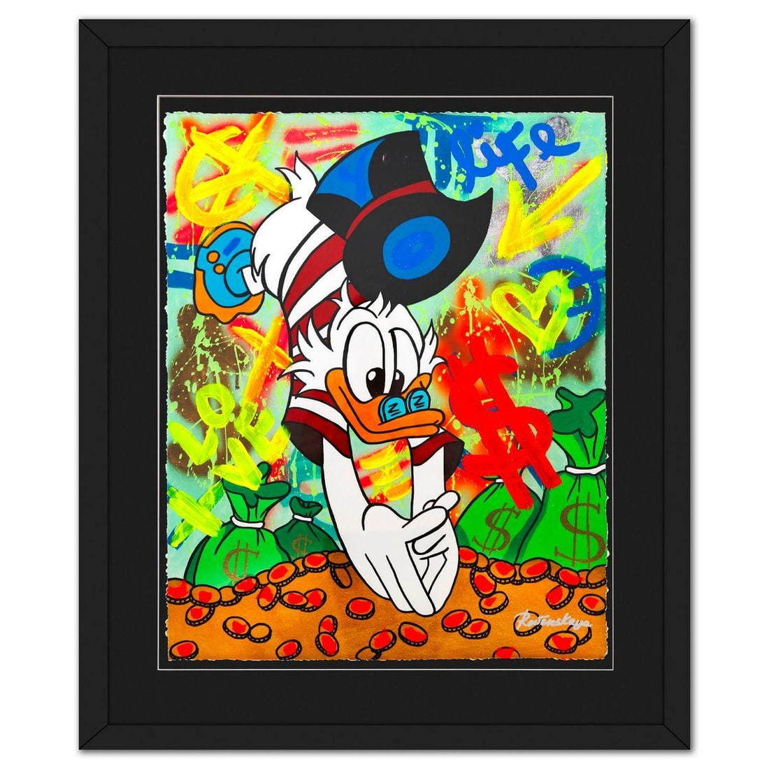 Nastya Rovenskaya- Original Mixed Media on Deckle Edge Paper "Swimming in Green": Artist: Nastya Rovenskaya. Medium: Original Mixed Media on Deckle Edge Paper. Title: Swimming in Green. Size: 30" x 24". Measures approx. 40" x 34" (framed). Signature: Hand Signed. Certificate of