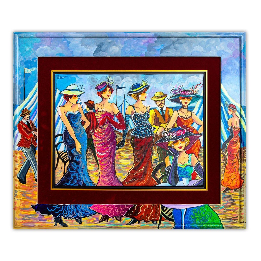 Patricia Govezensky- Original Acrylic with Hand Painted Frame "Carnival Reflections": Artist: Patricia Govezensky. Medium: Original Acrylic with Hand Painted Frame. Title: Carnival Reflections. Size: 12" x 16". Measures approx. 21" x 25" (framed). Signature: Hand Signed by the Artist.