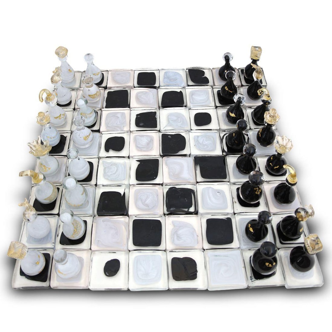Jean-Claude Novaro- Black and White Hand Blown Glass Chess Set: Artist: Jean-Claude Novaro. Medium: Black and White Hand Blown Glass Chess Set. Size: 33" x 33". Signature: Signed and Dated. Reference#: 74469.