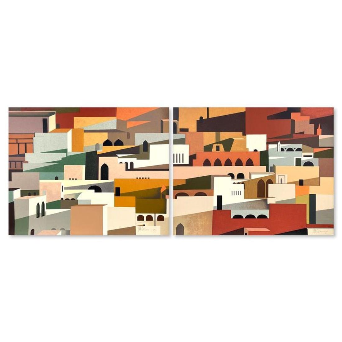 William Schlesinger (1915-2011), "Kaleidoscope (Diptych)" Limited Edition Serigraph, Numbered and: Kaleidoscope is a limited edition diptych serigraph on paper by William Schlesinger (1915-2011), numbered and hand signed by the artist. Includes Letter of Authenticity. Measures approx. 60" x 48" (co