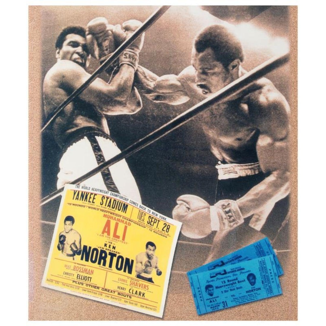 Ken Norton and Ali Ticket Sports Collectible Hand-Signed by Ken Norton (1943-2013) with Letter of: A must-have photo collage commemorating the monumental boxing matches between Mohammad Ali and Ken Norton, "Ken Norton and Ali Ticket" is hand-autographed by Norton (1943-2013)! Includes Certificate