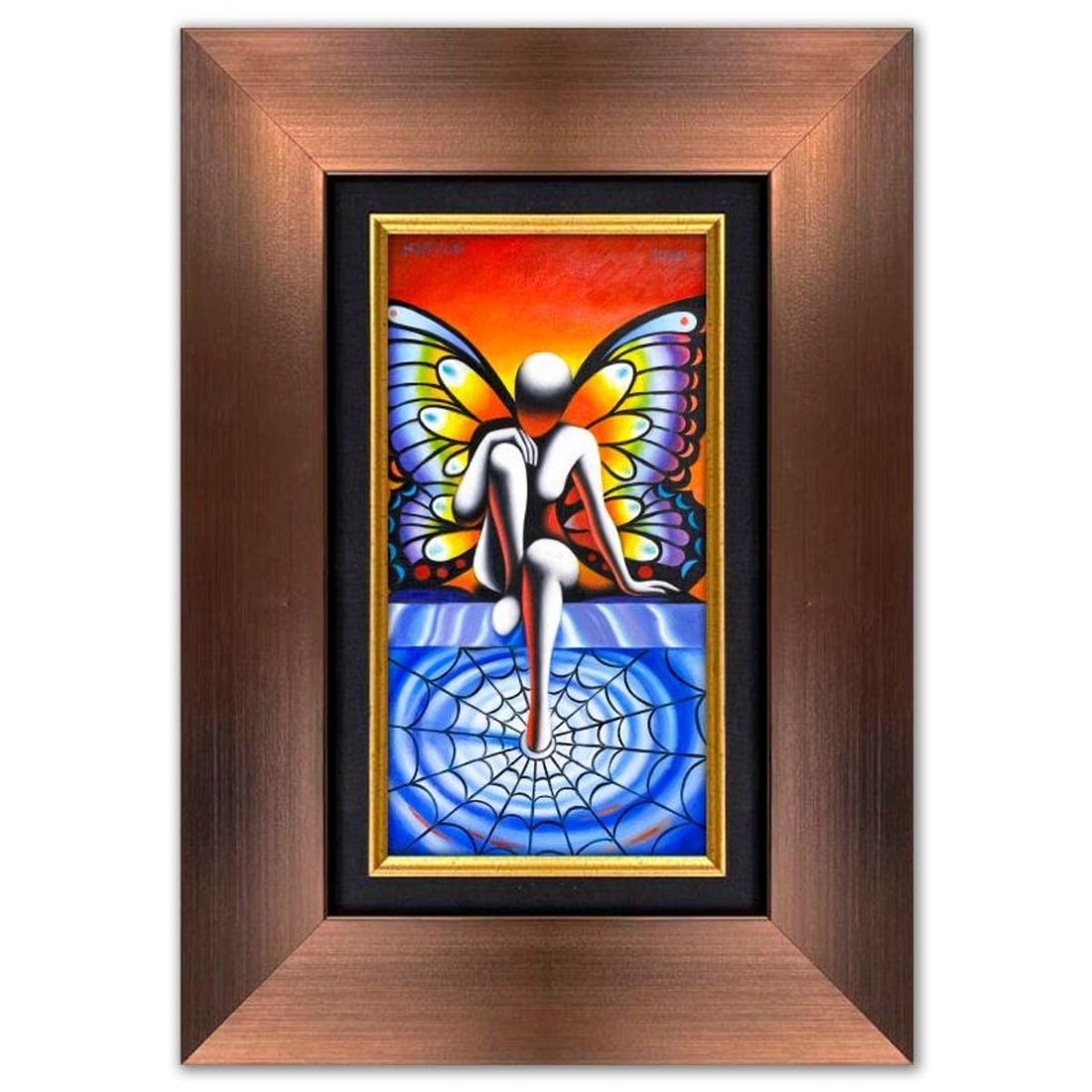 Mark Kostabi, "Wings of Temptation" Framed Original Oil Painting on Canvas, Hand Signed with a: Wings of Temptation is an original oil painting on canvas by Mark Kostabi, hand signed by the artist. This piece comes custom framed. Includes Certificate of Authenticity. Measures approx. 26" x 28.5"