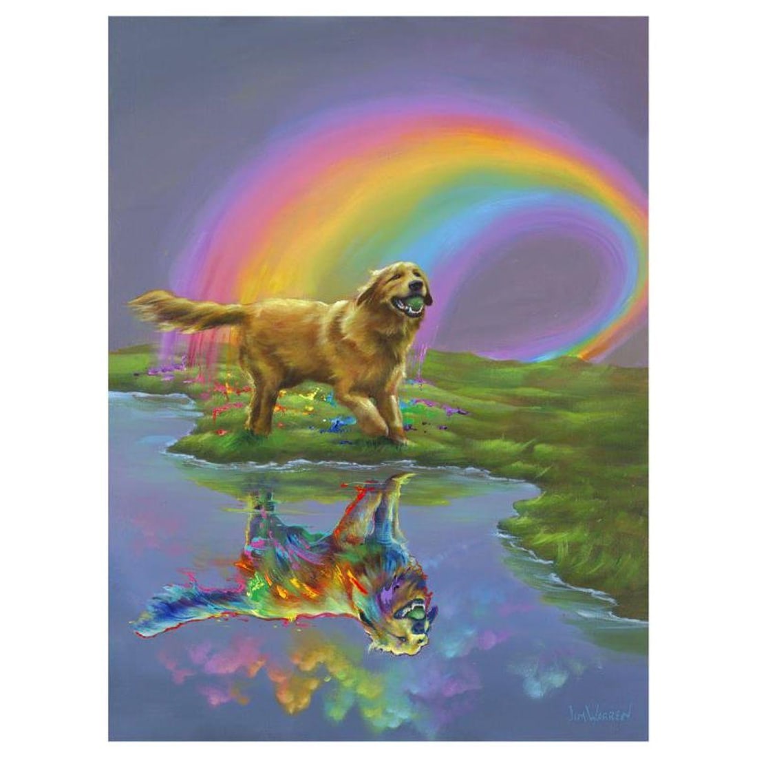 Jim Warren, "Gold at the End of the Rainbow" Hand Signed, Artist Embellished AP Limited Edition: Gold at the End of the Rainbow is an AP numbered, artist embellished limited edition giclee on canvas by Jim Warren. The piece is hand signed and accompanied by a letter of authenticity. Measures appr