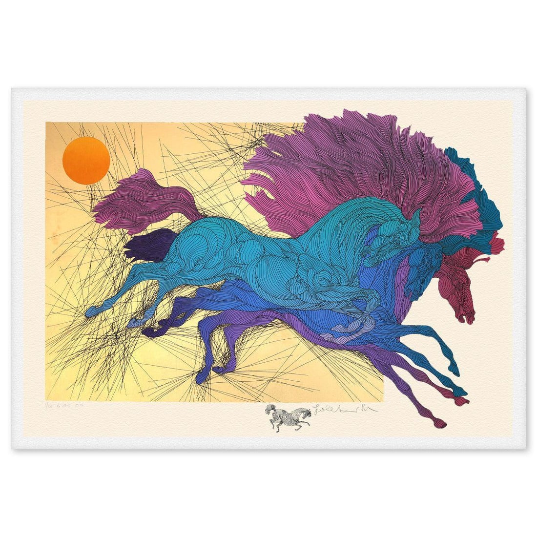 Guillaume Azoulay- Gold Leafed Serigraph "Le Saut": Artist: Guillaume Azoulay. Medium: Gold Leafed Serigraph. Title: Le Saut. Size: 28" x 39". Signature: Hand Signed and Numbered. Reference#: 74620.