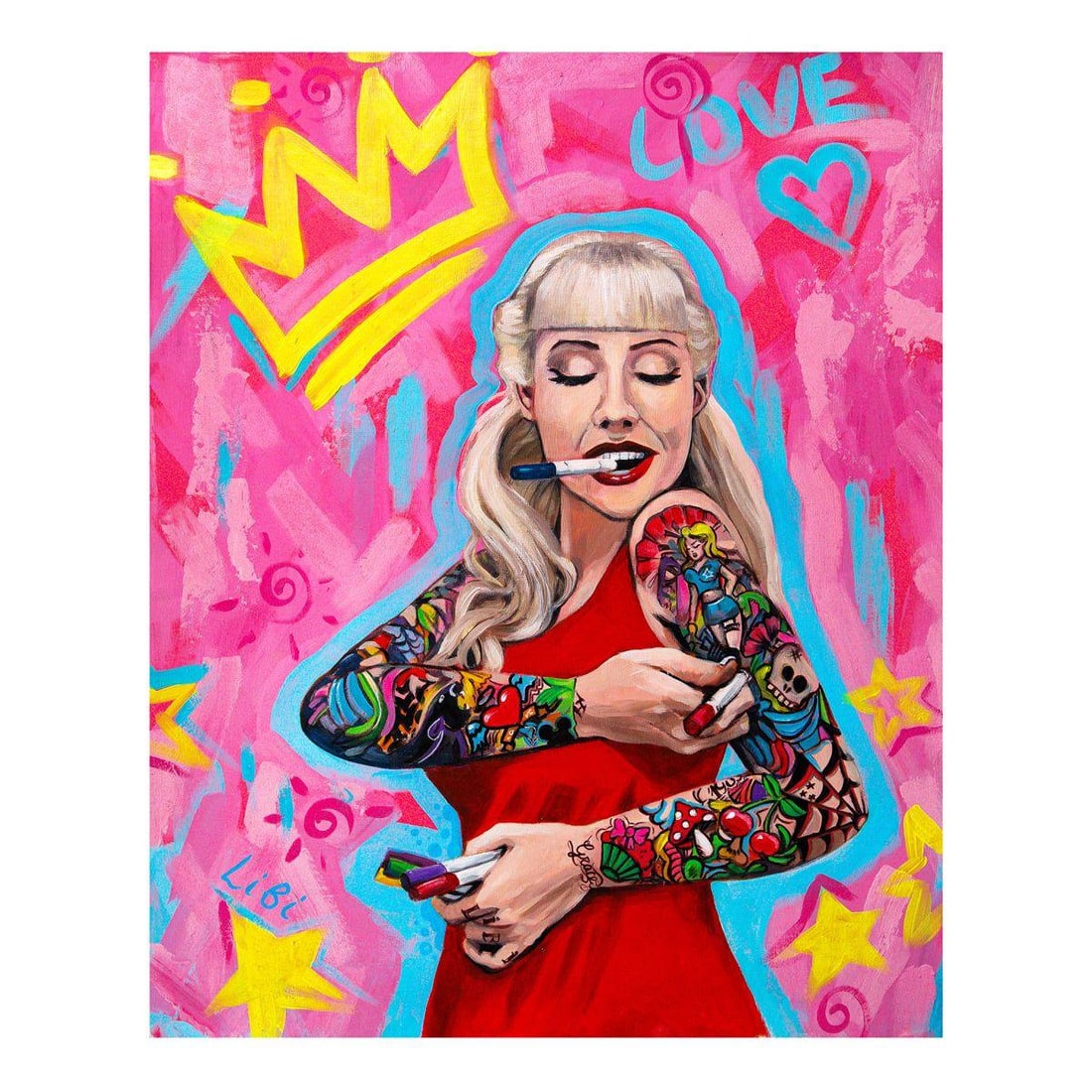 Libi- Original Acrylic on Canvas "The Artistic Empress": Artist: Libi. Medium: Original Acrylic on Canvas. Title: The Artistic Empress. Size: 30" x 24". Signature: Hand signed by the artist. Certificate of Authenticity: Is included. Reference#: 62157.