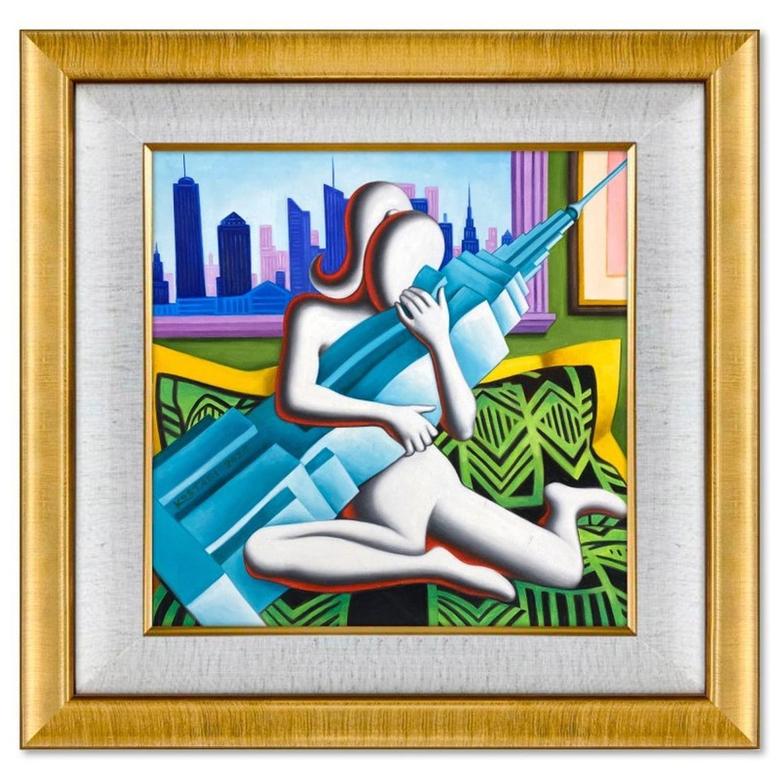 Mark Kostabi, "Stay with Me" Framed Original Oil Painting on Canvas, Hand Signed with COA: Stay with Me is an original oil painting on canvas by Mark Kostabi, hand signed by the artist. This piece comes custom framed. Includes Certificate of Authenticity. Measures approx. 30" x 30" (frame),