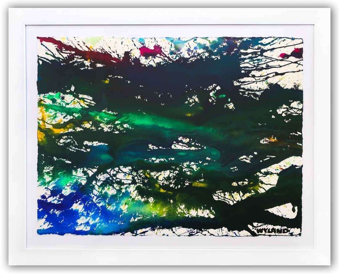 Wyland- Original Watercolor Painting on Deckle Edge Paper "Abstract": Artist: Wyland. Medium: Original Watercolor Painting on Deckle Edge Paper. Title: Abstract. Size: 22" x 30". Measures approx. 29" x 37" (framed). Signature: Hand Signed by the artist. Certificate of A