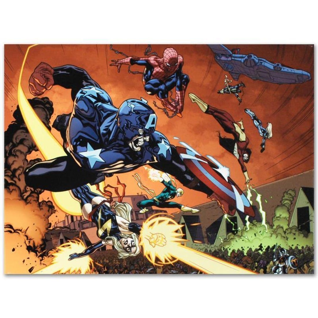 Marvel Comics "New Avengers #59" Numbered Limited Edition Giclee on Canvas by Stuart Immonen with: A piece of comic book history, this limited edition, from original art by Stuart Immonen, depicts the classic characters Captain America, Spider-Man. Ms. Marvel, Spider Woman and Iron Fist. Stuart Imm