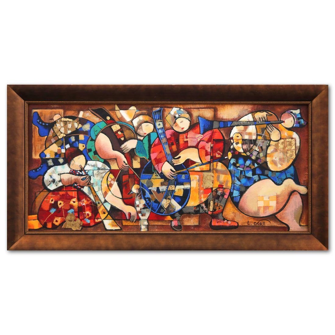 Dorit Levy- Hand Emelished Serigraph on Wood "Unity": Artist: Dorit Levy. Medium: Hand Emelished Serigraph on Wood. Title: Unity. Size: 12" x 26". Measures approx. 15" x 30" (framed). Signature: Hand Signed and Numbered. Additional: Minor damages to the